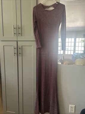 Windsor Long-Sleeve Sparkle Maxi Dress in Mauve
